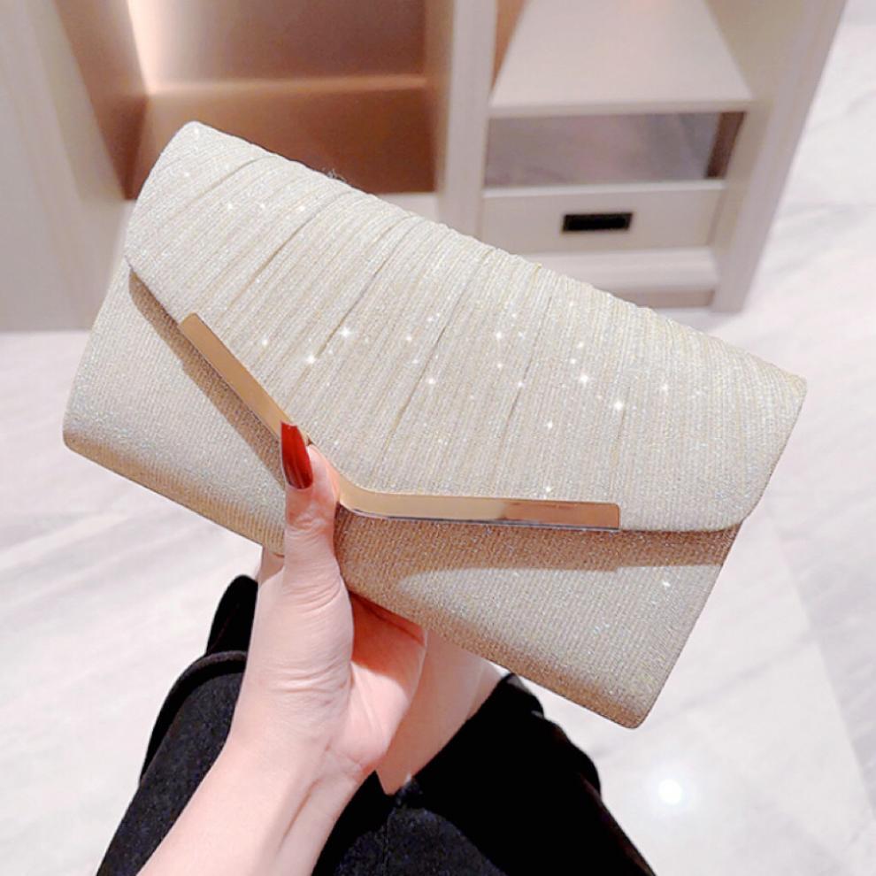 New Shiny Ruched Large‑Capacity Princess Style Women Handbag Elegant Crossbody Evening Bag Formal Dress Matching Party Hand Purse