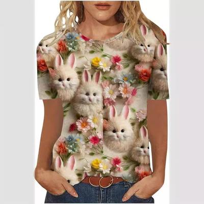 Summer Easter 3D Printed Round Neck T-shirt for Women's Fashion Short Sleeves T-shirts Female Tops