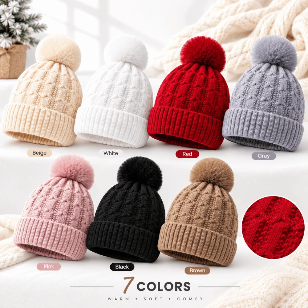 Thicken Winter Beanie Hat With Fur Pom Pom Winter Caps Fashionable Fleece Beanies Outdoor Wear