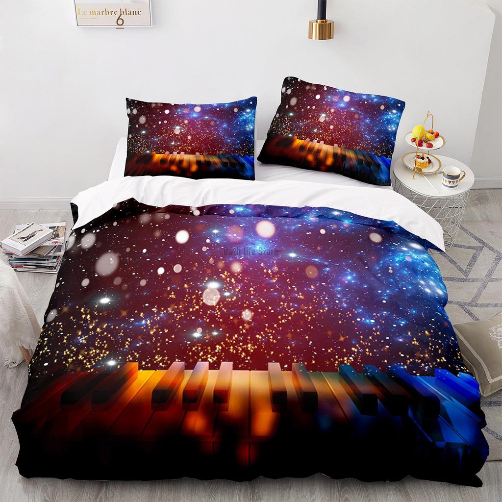 Modische Bettwäscheset Piano Gitarre 3D-Druck Musik Bettbezug mit Kissenbezug Bettwäsche für Heim Schlafzimmer Dekor Bettbezug Set