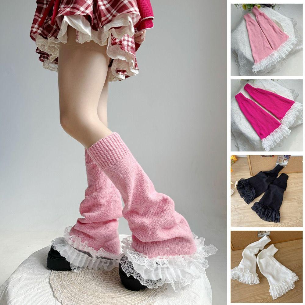 JK Lace Leg Warmers Y2k Knee High Girls Stockings Kawaii Lolita Boots Cover  Autumn/Winter