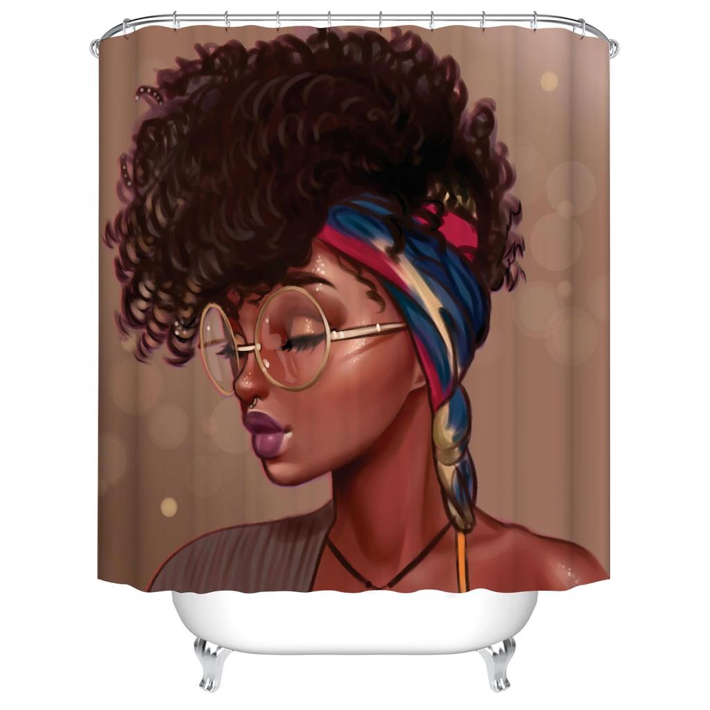 Art Design Graffiti Art Hip Hop African Girl Shower Curtains Bathroom Curtain Frabic Waterproof Polyester Bath Curtain with Hook