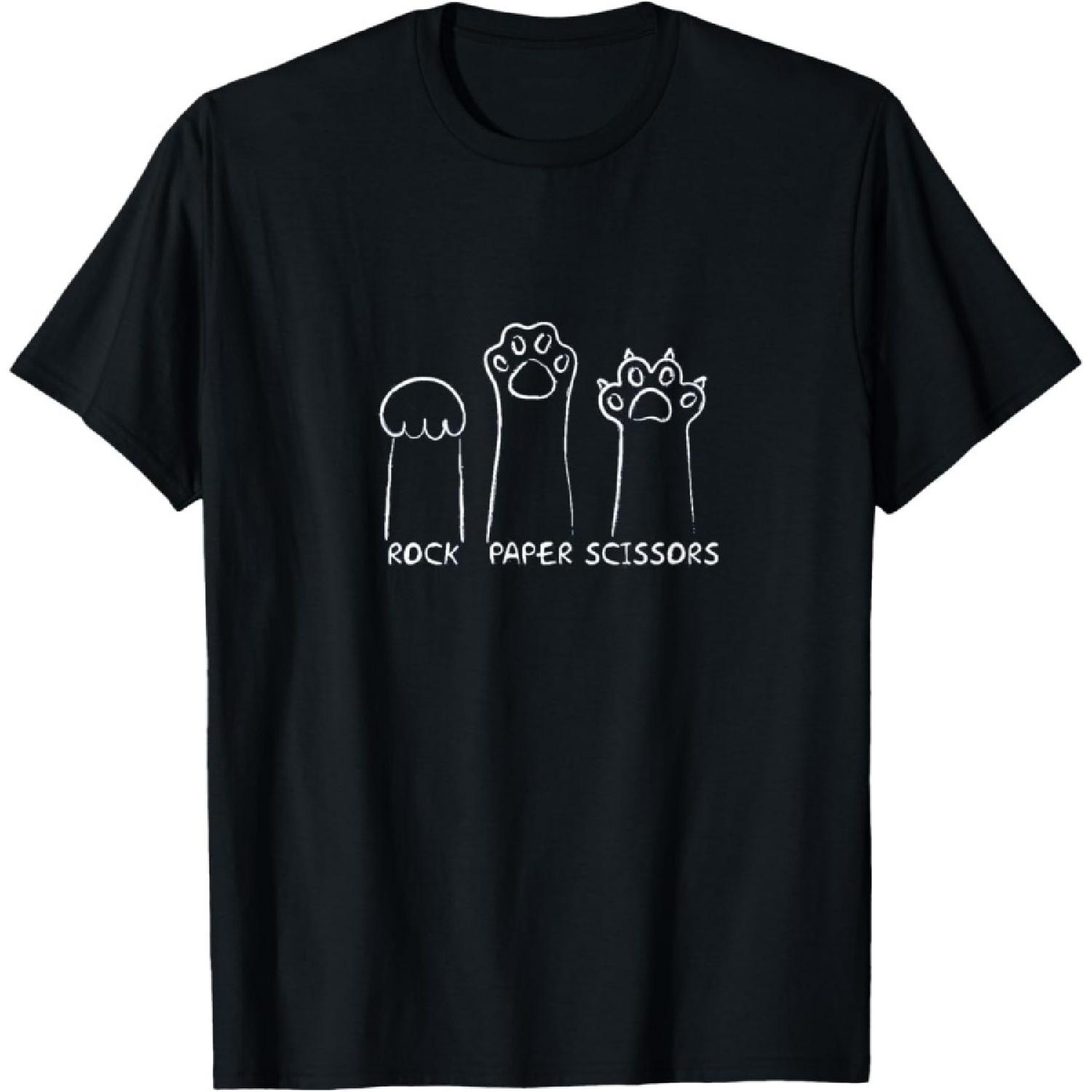 RUJUNMAN Rock Paper Scissors Cat Paws Kitten Animal Funny Gift T-Shirt S