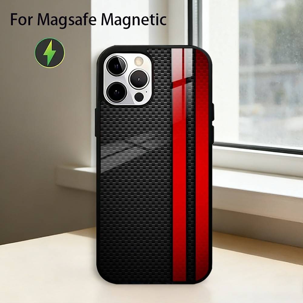 Auto Kohlefaser Handyhülle Für iPhone17,16,15,14,13,12,11 Plus,Pro Magnetisch Für Magsafe Kabelloses Laden