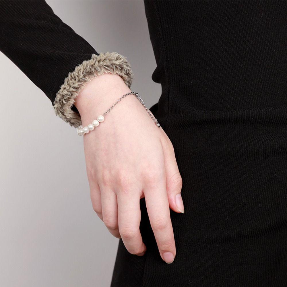 Steel Chain Pearl Bracelets Gold Color Beads Bracelets Dainty Simple Thin Pulseras  Party Wedding