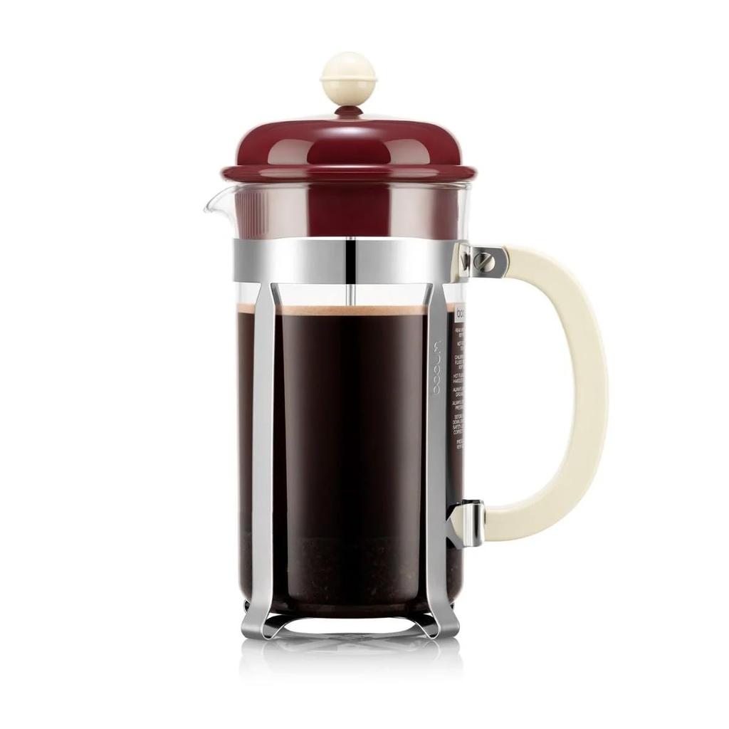 BODUM CAFFETTIERA French Press Coffee Rich with Stainless Steel Filter and Glass for Immersion Authentic Product Maker, 1000ml, Burgundy, Beaker,