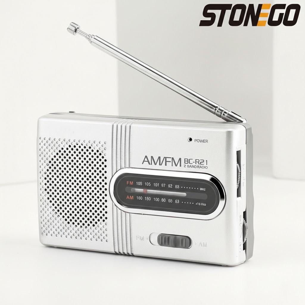 

Multipurpose Portable AM FM Mini Radio Universal Stereo Speakers Music Player Battery Not Included срібний