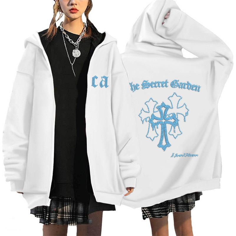 

Весенне-осенняя повседневная толстовка на молнии в стиле ретро с вышивкой крестом XXXL белый