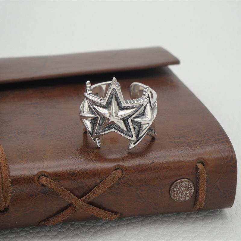 925 Sterling Silver Retro Star Adjustable Ring - Unisex Trendy Accessory