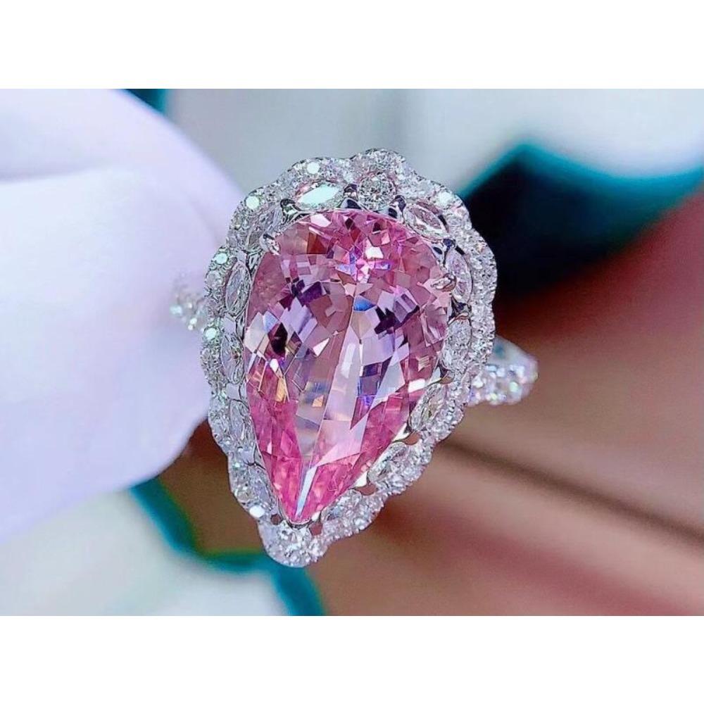 7.5ct Nest Cut Drop Pink Morganite Pendant Adjustable Ring Women Jewelry Set