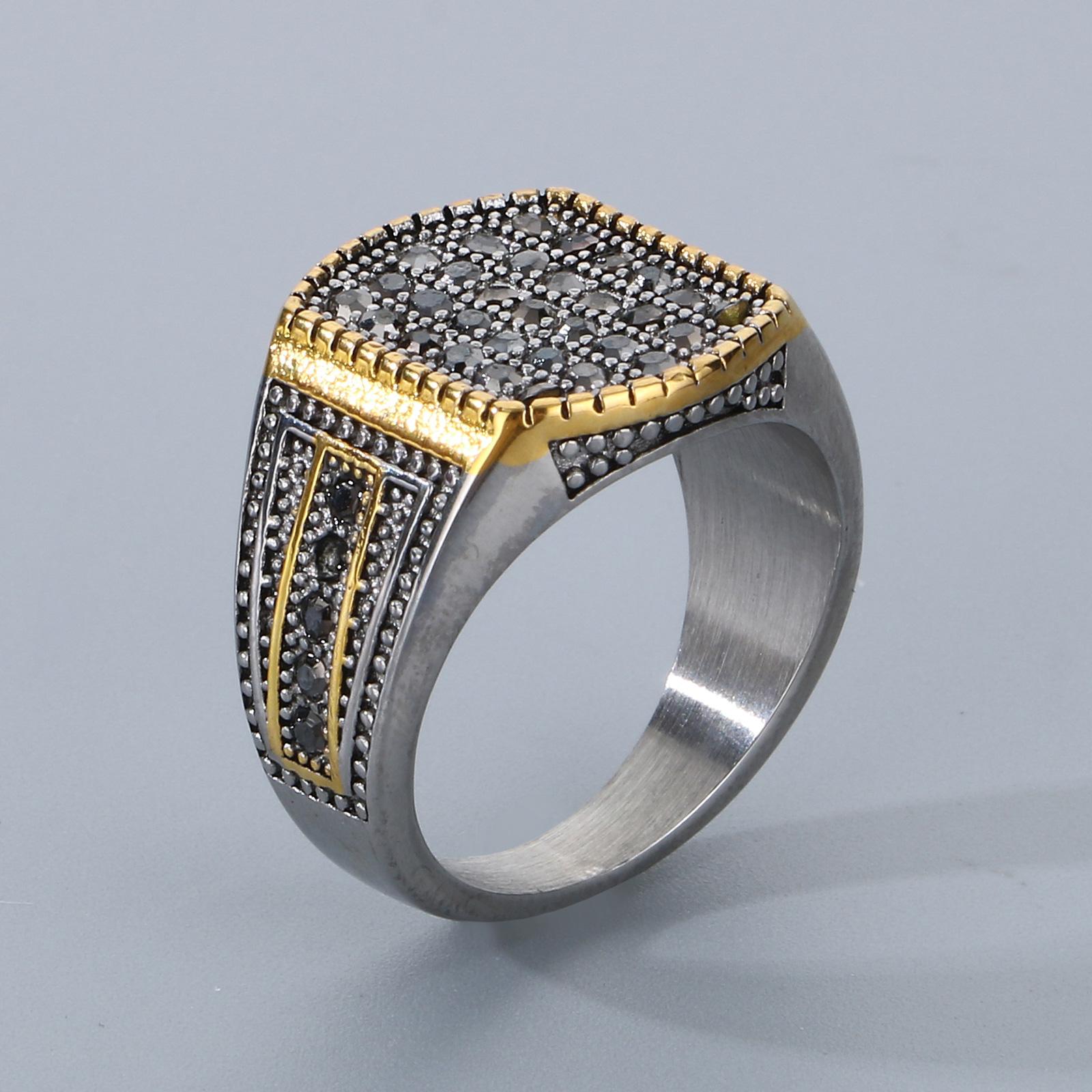 

Простое кольцо для банкета для мужчин, модное, деловое, с микроинкрустацией из кристаллов, из нержавеющей стали, геометрическое 10