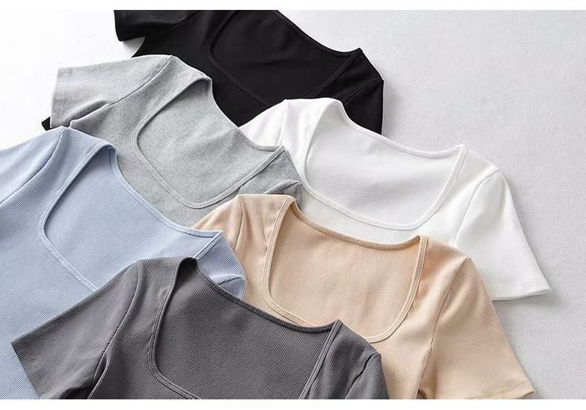 Women's European & American Style Crop Top: Generous Neckline, Tight Short Sleeves, Elastic, Sports Fitness Base Layer T-Shirt.