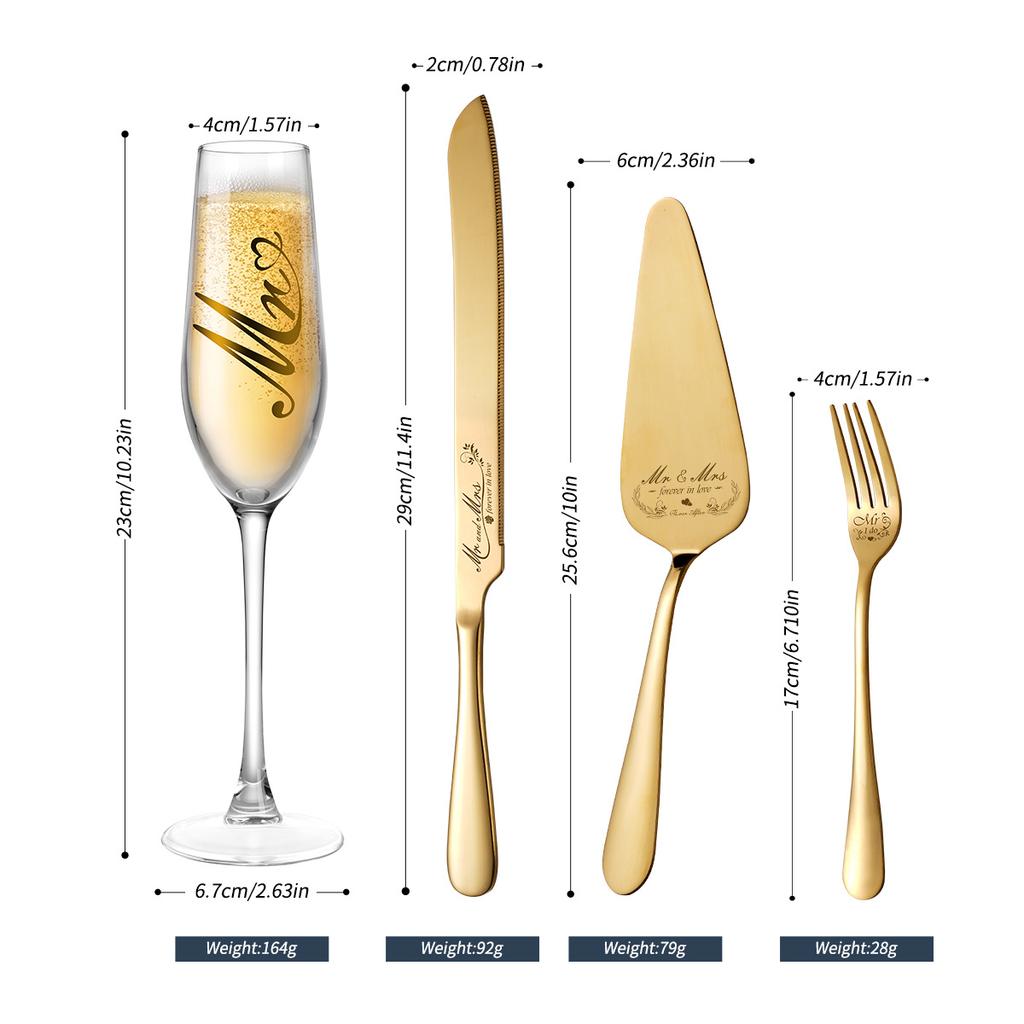 Champagne Glass, Stainless Steel, Cake Knife Shovel, Slitting Set, Gentleman and Madam, Engagement Gift Box, Wedding Gift Box