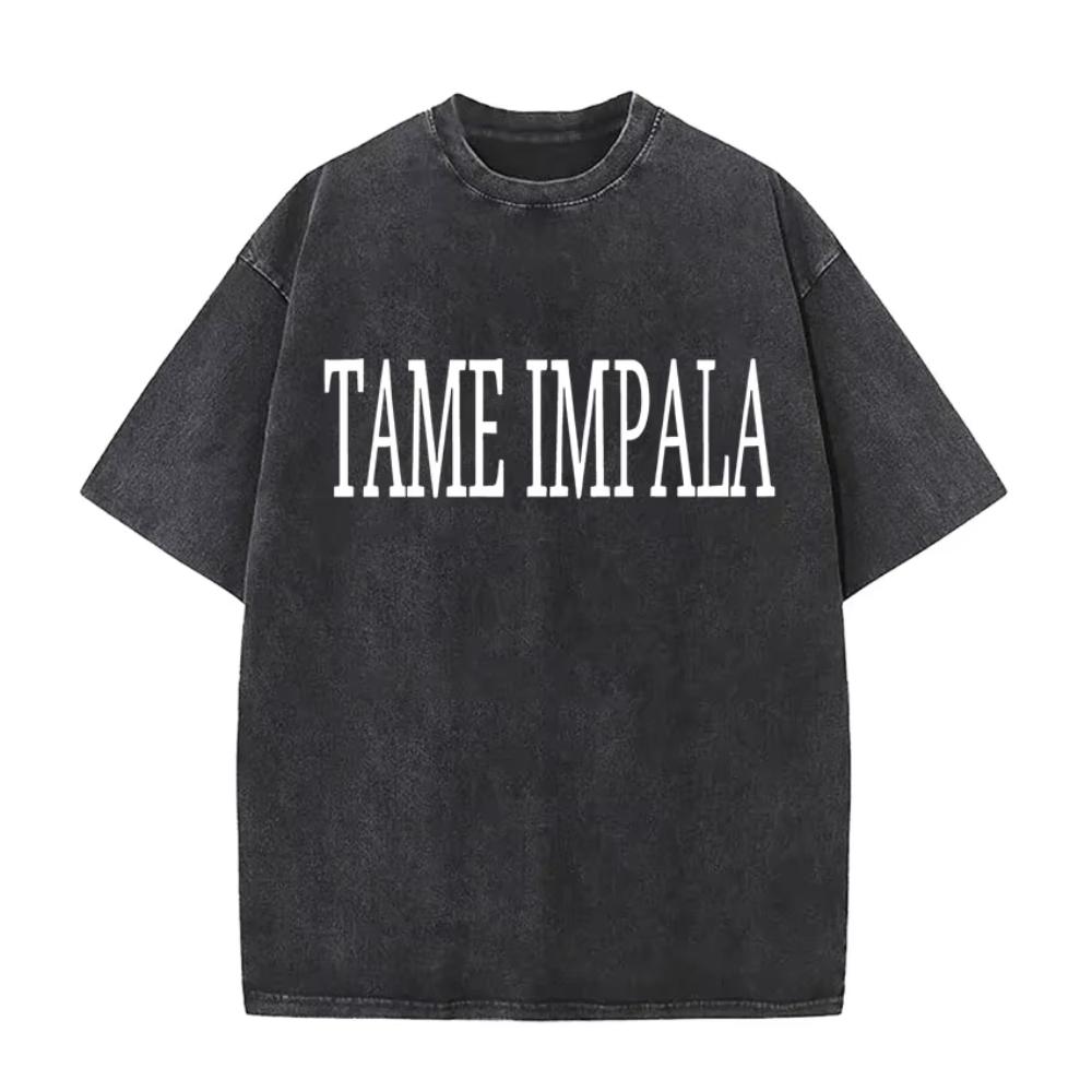 Tame Impala Tour Album Vintage Washed Tshirt Mens Hip Hop Gothic Tshirts Casual Oversized Short Sleeve T Shirt Streetwear
