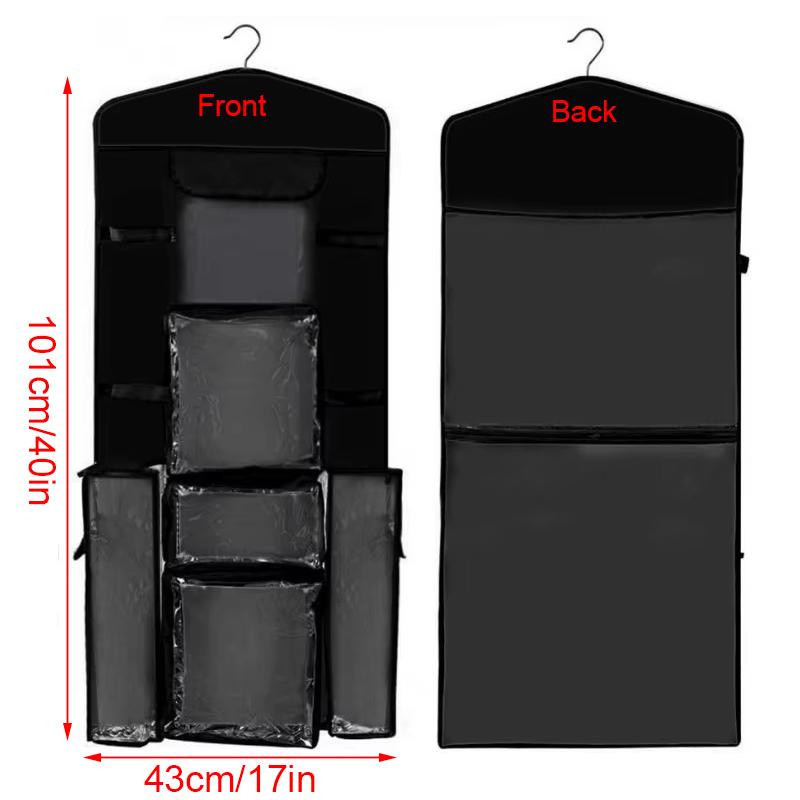 Eine große, transparente Aufbewahrungshängetasche für den Haushalt zur Aufbewahrung von Kleidung, um Platz zu sparen