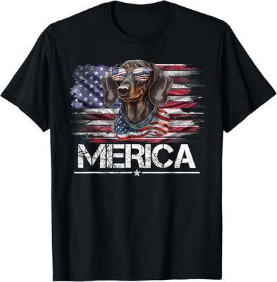 Vintage Dachshund Dog _ Merica Weiner Dog USA Flag Funny Gift Unisex T-Shirt