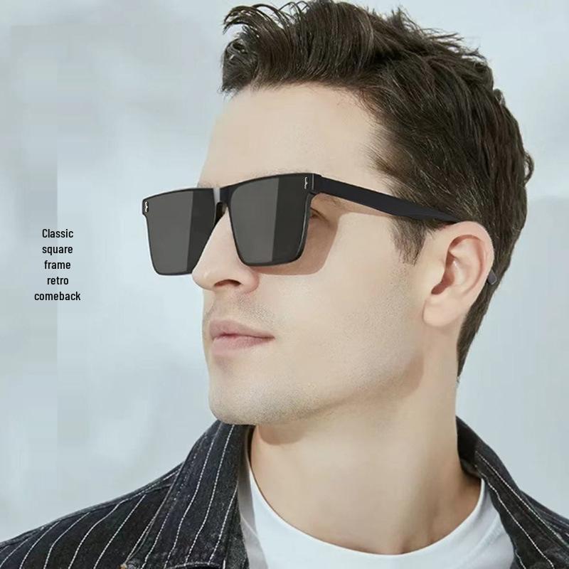 Men's Retro Square Frame Polarized Sunglasses with HD TAC Lenses for Driving