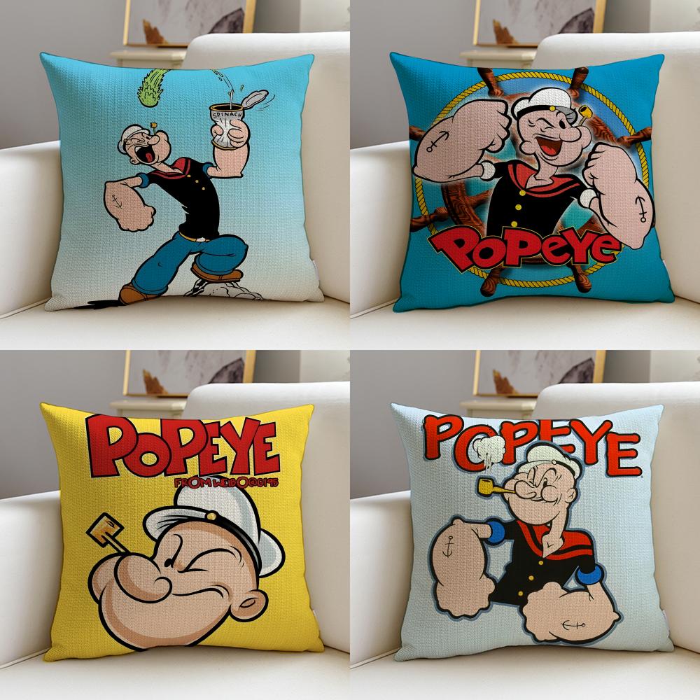 Classic Popeye the SailorS Cushion Cover Breathable and Skinfriendly Linen Pillowcase Square Removable and Washable Cushion