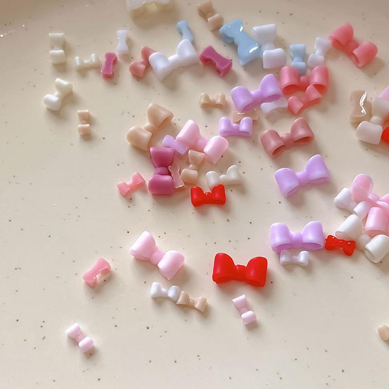 50Pcs Minimalist Mini Ties Resin Nail Charms 3D Solid Color Sweet Bowknots Nail Art Decorations For Diy Hairpin Nail Designs Diy
