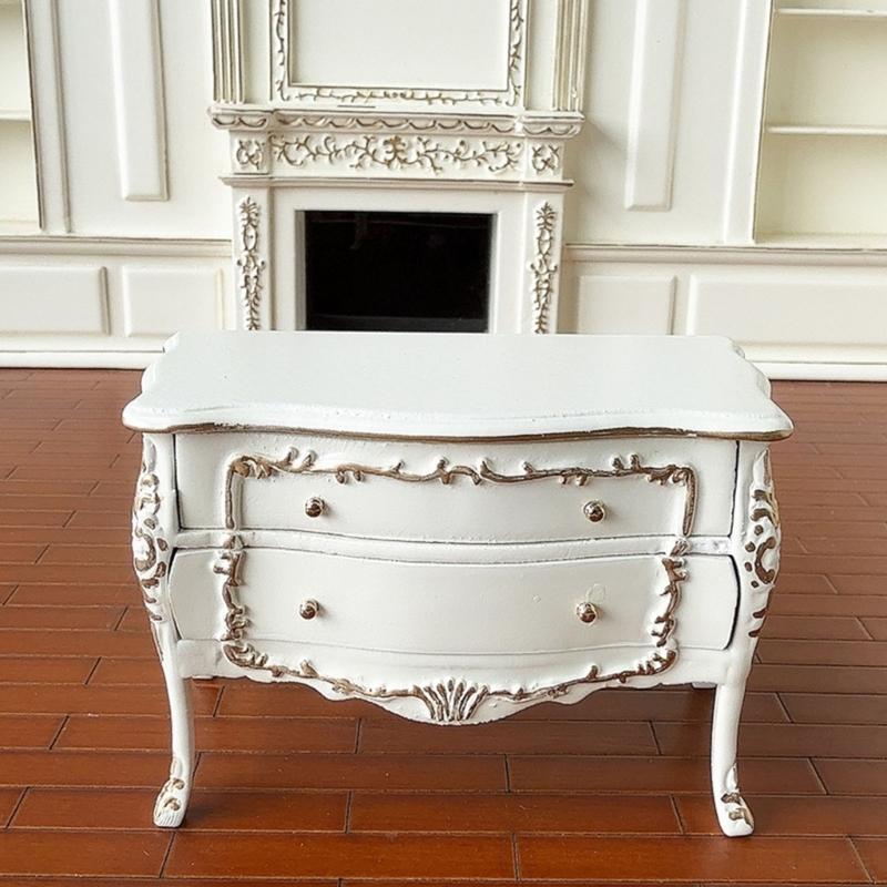 Puppenhäuser Ausstellung Nachttisch Weißes Holz Puppenhäuser Schubladenschrank Nachttisch Goldene Akzente