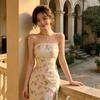 French gentle floral ruffle edge split temperament design sense niche pure desire hot girl sexy tube top dress women
