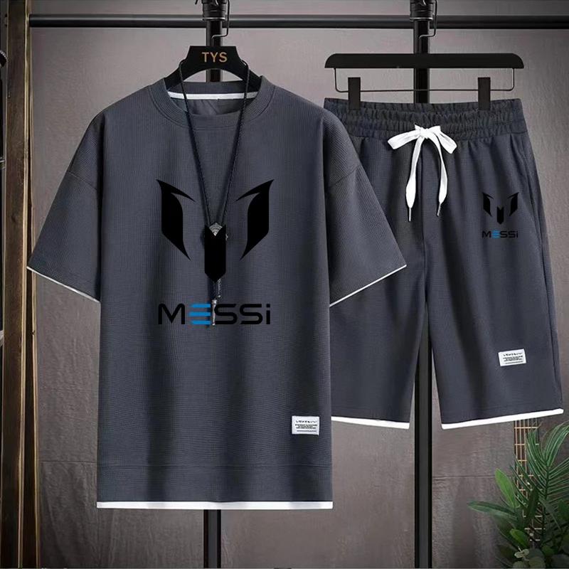 men's T-shirt and shorts set, summer sportswear, loose fitting T-shirt, 2 pieces