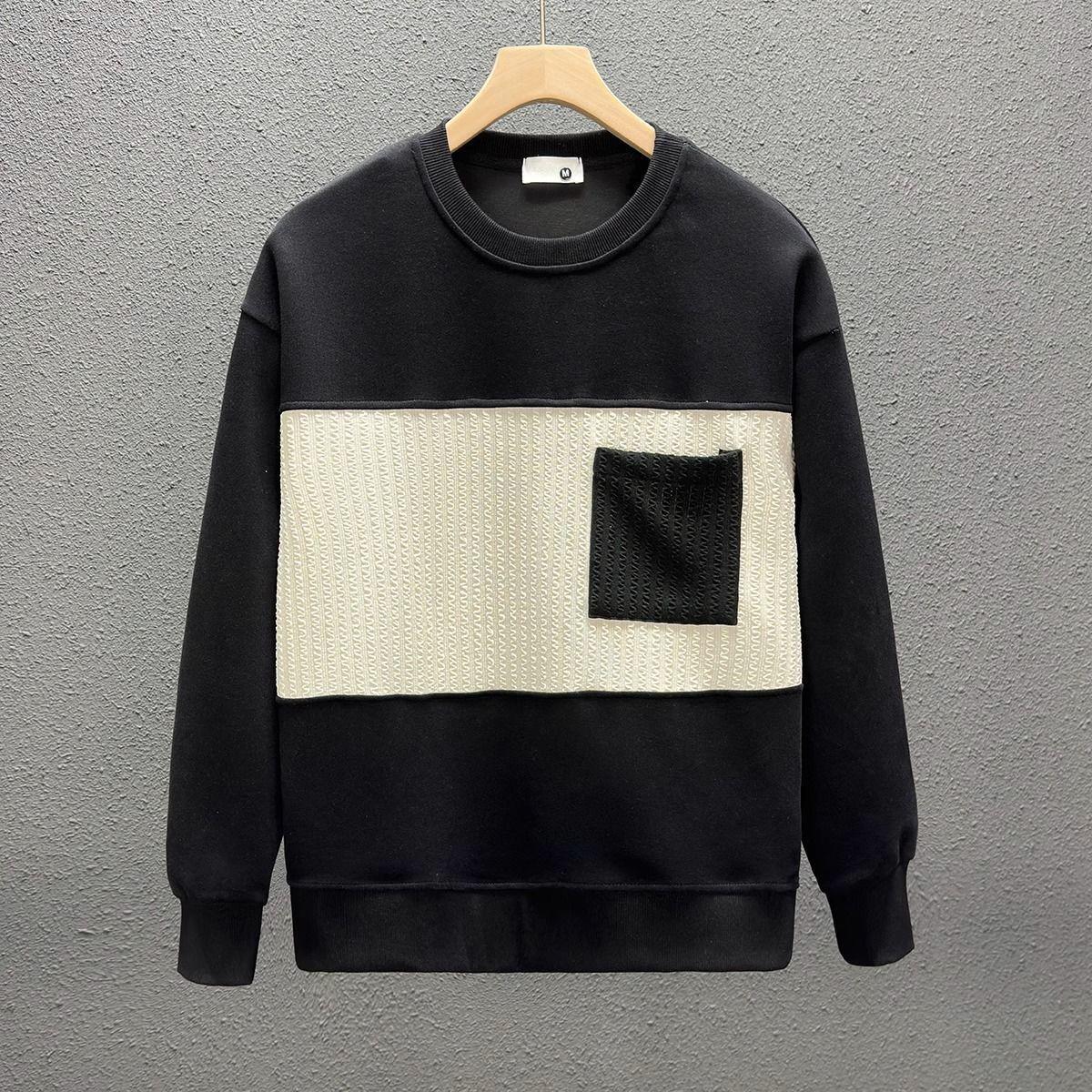 

Men s Autumn Winter 2024 Round Neck Patchwork Long Sleeve Velvet Hoodie - Cool, Versatile Street Fashion 2XL