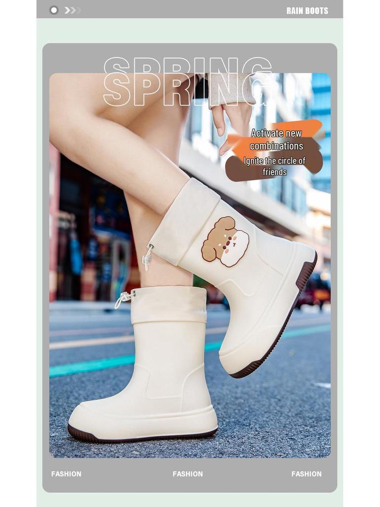 Damen Mid-Calf Wasserdichte Regenstiefel, Rutschfestes Gummi mit Baumwollfutter für Outdoor- und Küchengebrauch.