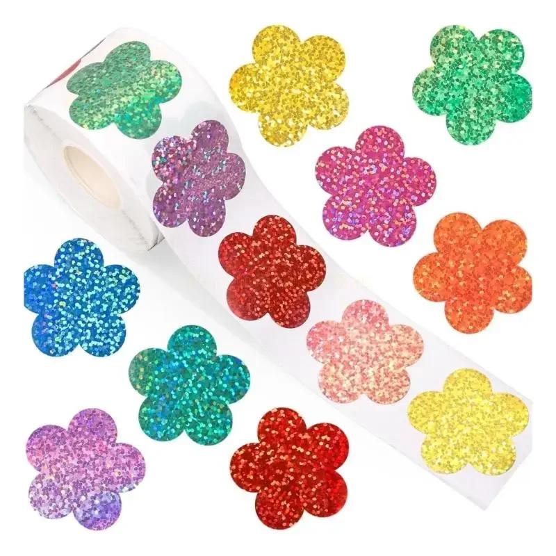 

500pcs/roll Colorful Small Tulip Flower Laser Stickers Holiday Decoration Self-Adhesive Sealing Labels Scrapbooking Stickers