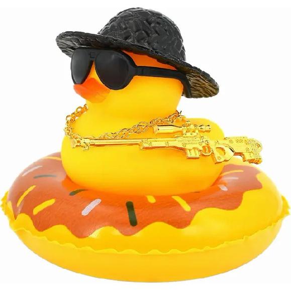 Duck Car Ornaments Yellow Duck Car Dashboard Decorations Set with Sunglasses, Swimming Ring Kids Bath Toys Home Duck Decoration