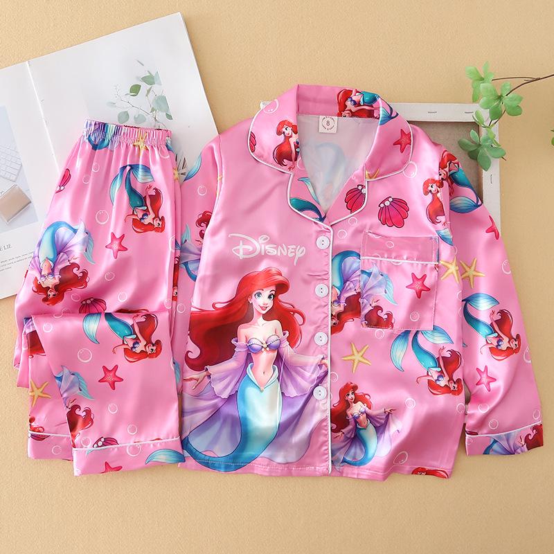 Children's Spring & Autumn Long Sleeve Ice Silk Pajamas - Boys & Girls Cartoon Princess Style