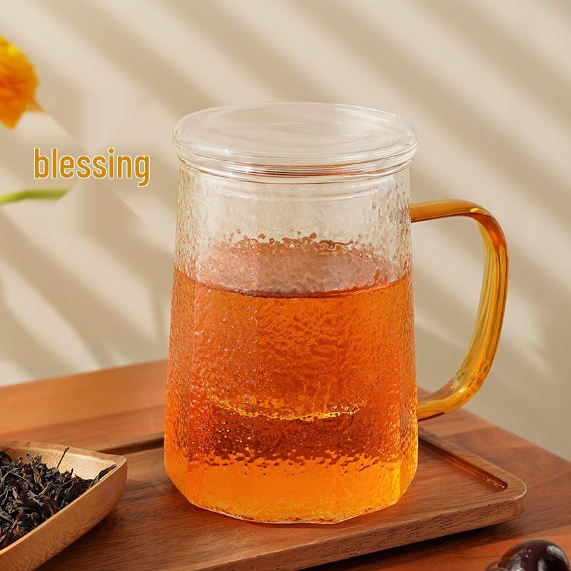 Heat-Resistant Glass Teacup with Stainless Steel Infuser & Wooden Lid