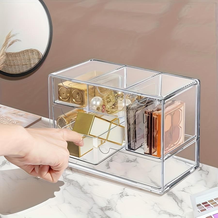 Six Grid Transparent Drawer Style Storage Box for Cosmetics, Suitable for Bedrooms and Bathrooms