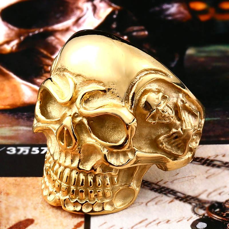 Beier new store 316L Stainless Steel ring top quality Big Tripple Skull Ring Punk Biker jewelry