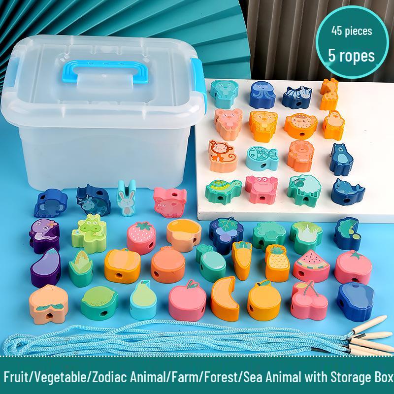 Wooden Animal & Fruit Stringing Educational Toy for Kids