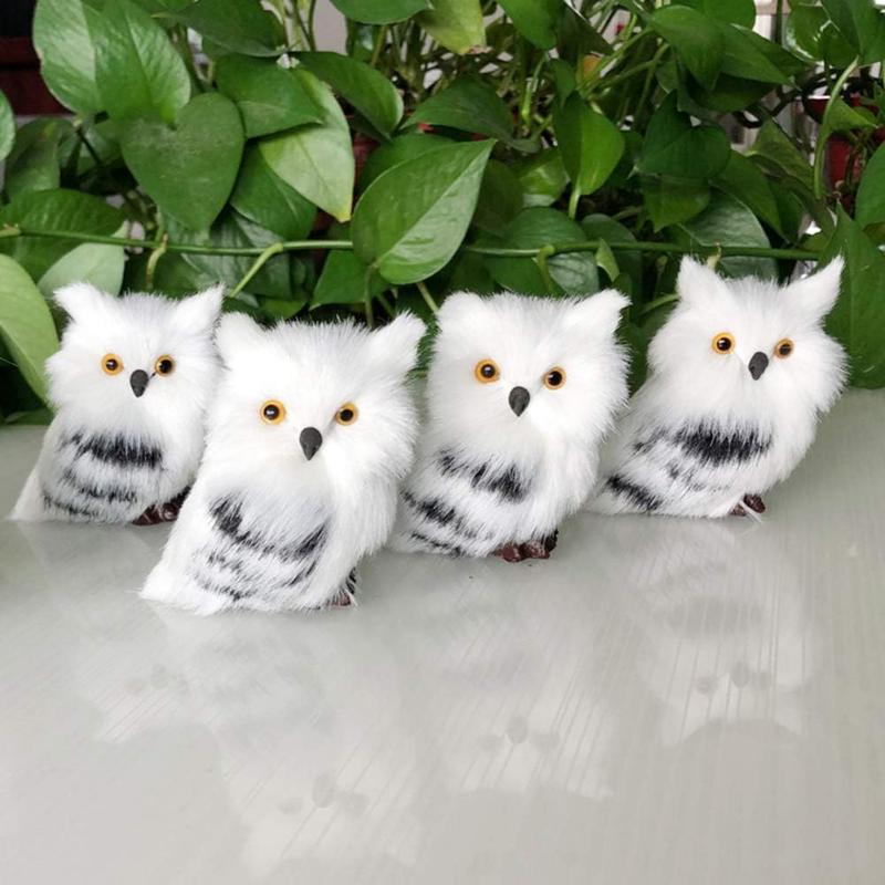 Christmas Owl Ornament Toy, White Black Furry Plush Baby Owl Model, Furry Cute Bird Christmas Ornament for Holiday Desktop Decor