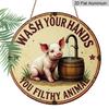 2D Flat 1pc, Round Printed Aluminum Metal Sign Featuring A Handwashing Slogan and A Cute Pig Theme, 8x8 in, Suitable for Decorating Doors, Walls