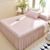 Princess Style Cooling Bed Skirt Set with Ruffled Lace Bedspread - Ice Silk Bean Mat for Summer