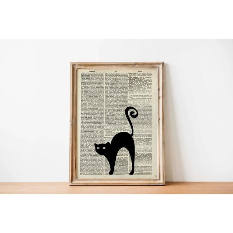 Black Cat with Piano Canvas Art Poster Fortune Cat Simple Canvas Painting Wall Art for Bedroom Living Room Home Office