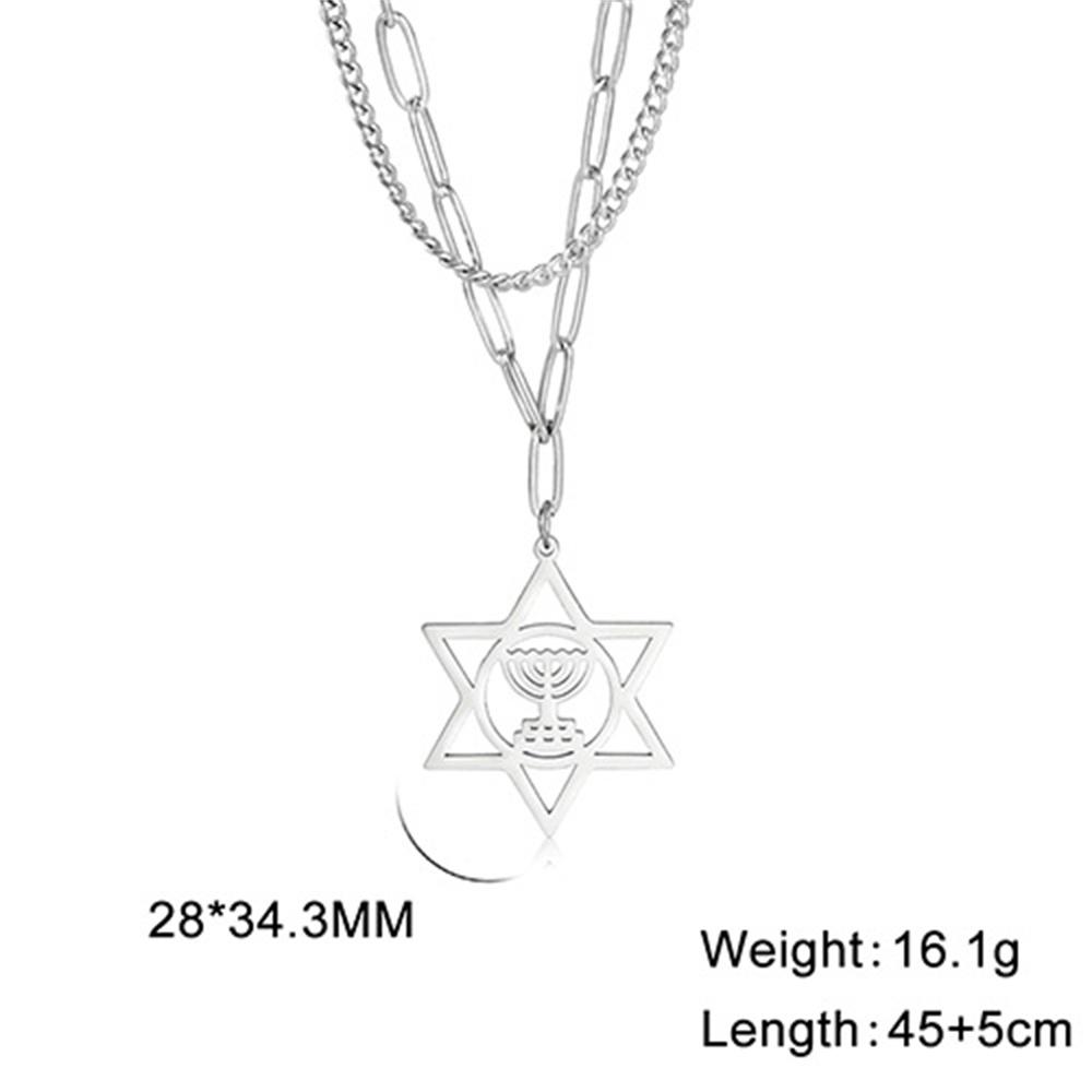 Israel Star of David Necklace Stainless Steel Hexagram Choker Necklace for Women Double Layer Chain Pendant Je Trend Jewelry