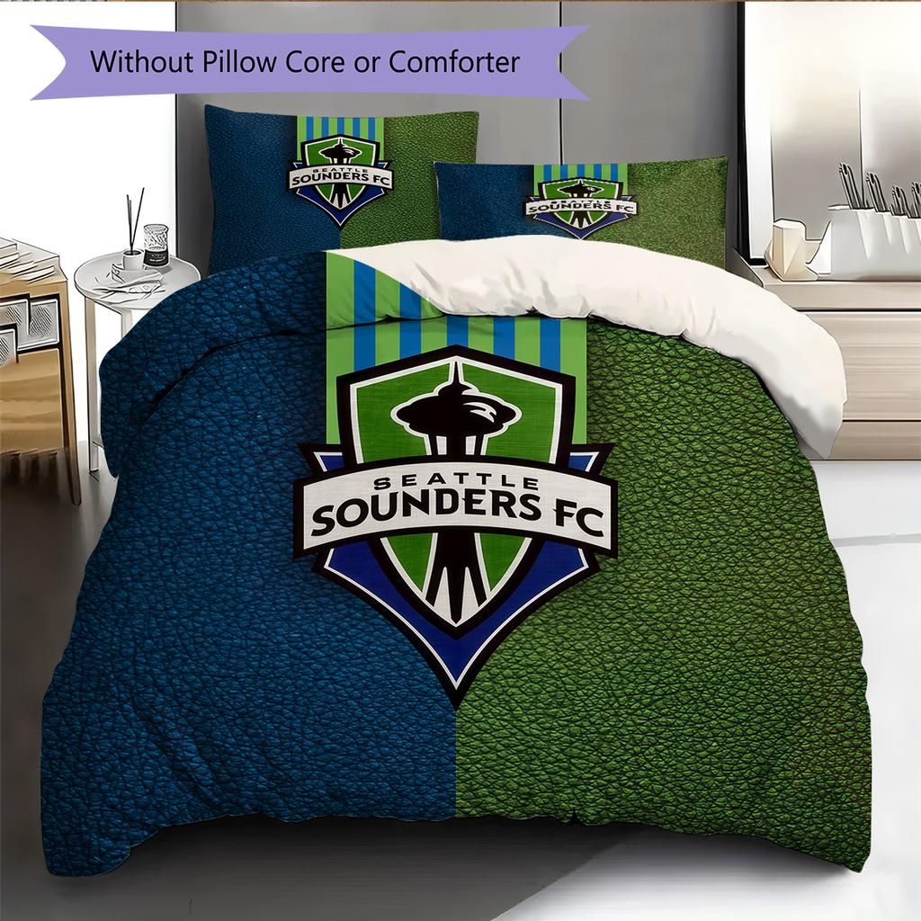 Seattle Sounders FC Pattern Bedding Quilt Set Home Decoration Gift (1 * Duvet Cover + 2 * Pillowcase Without Core)