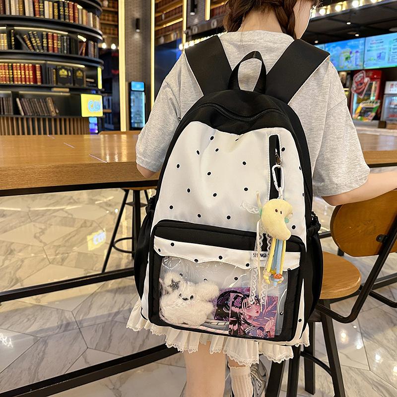 Japanese new high-value, fresh, sweet and cute polka dot backpack, lightweight spring outing backpack for junior high school students