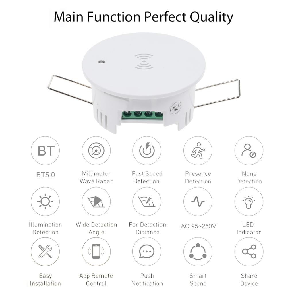 Human Presence Sensor Detect Human Presence None Status Body Motion Detector BT5.0 2.4GHz WiFi Connect No Hub Required