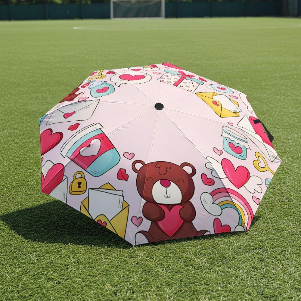 Open/Close Portable Folding Umbrella with Cute Bear/Envelope/Heart Patterns - Compact Travel Umbrella Suitable for , Valentin