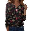 Women's Fashion Casual H Printed V-Neck Long Sleeve Decorative Button T-Shirt Tops