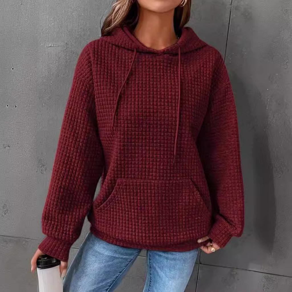 Rundhalsausschnitt, mit Kapuze, langärmlig, Kapuzenpullover, einfarbig, Oberteil, Damen