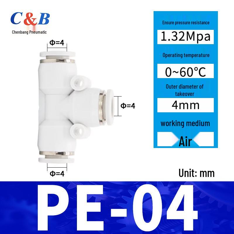 Pneumatic Nylon Air Hose Quick Connect Fittings: PU Straight, PY 5-Way, Cross 4-Way, PZA 3-Way, PE Connector with White/Blue Cap