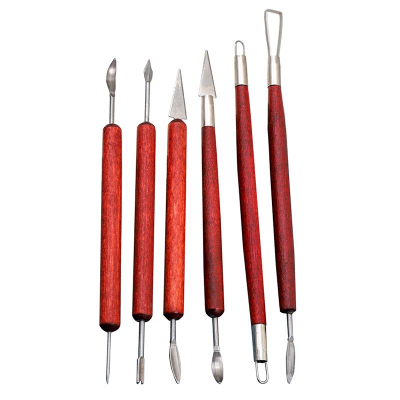 Six-Piece Rosewood Pottery Polymer Clay Shaping Tool Set - Fingerprint-Free