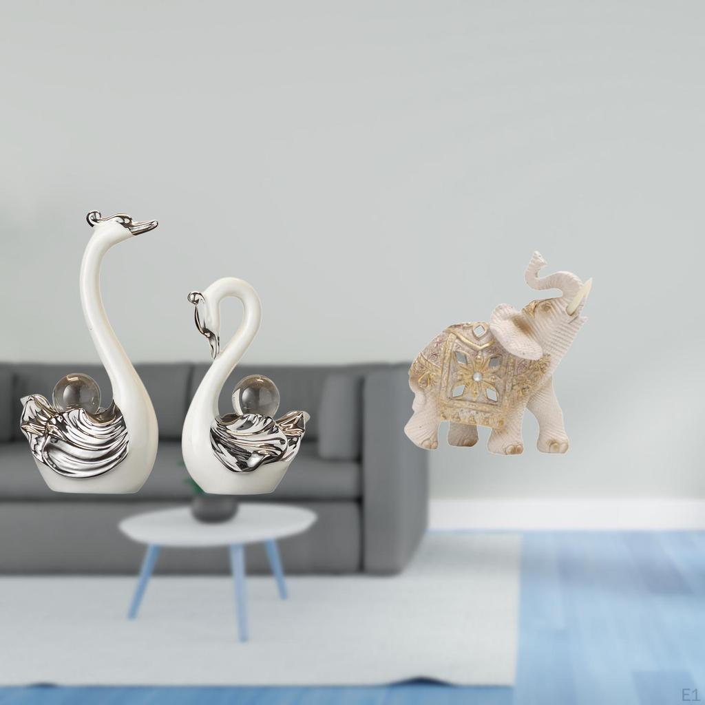 Porcelain Swan And Resin Elephant Animal Sculpture Figurine Collection Elegant Ornament Gift for