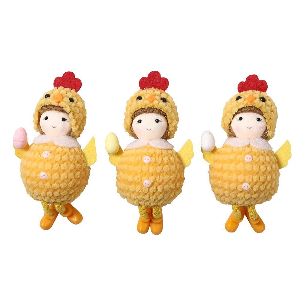 Creative Cartoon Chiken Easter Dolls Hanging Ornaments with Eggs Scene Model Drop Ornament Yellow Hanging